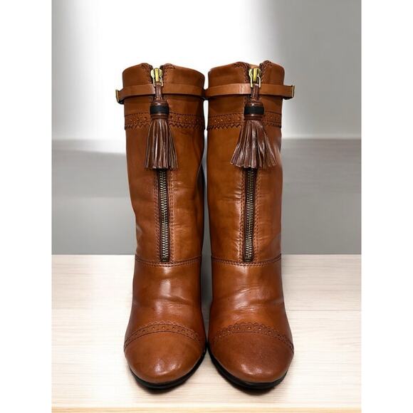 Tory Burch Huxley Tassel Burnished Leather Ankle Boot Size 9.5M - Picture 3 of 11